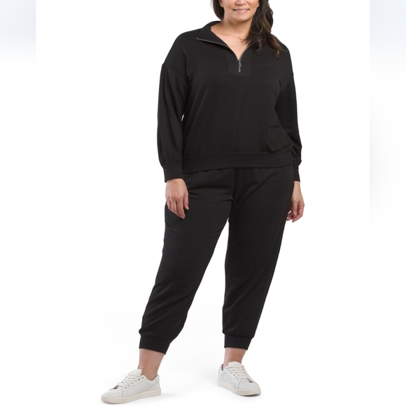 Workshop Republic Clothing Pants - Workshop Plus Black Knit Ribbed Joggers Set Light Inner Fleece